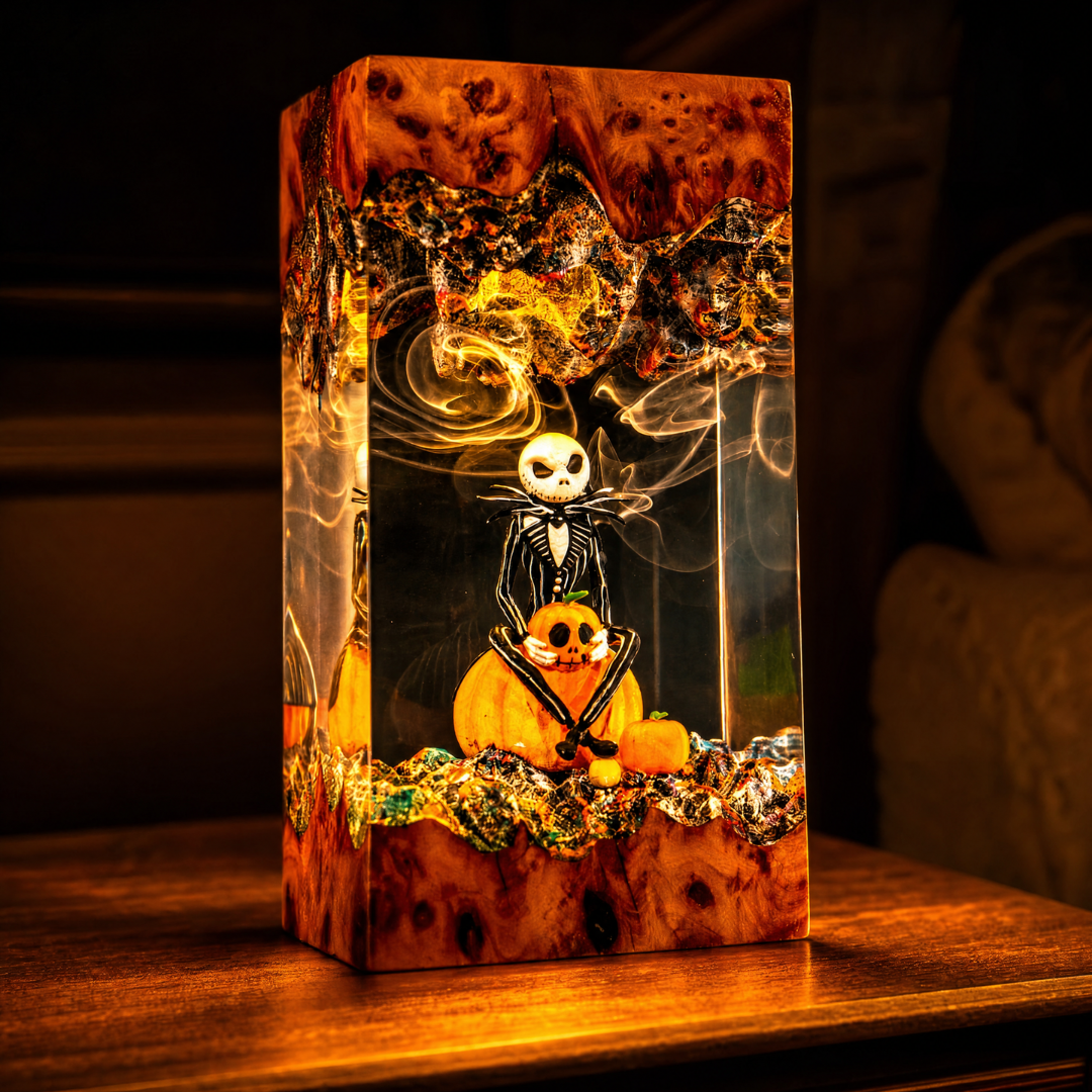 🎃Halloween Resin Epoxy Night Lamp – Spooky Hand, Bats & Pumpkin Gothic Home Decor Light