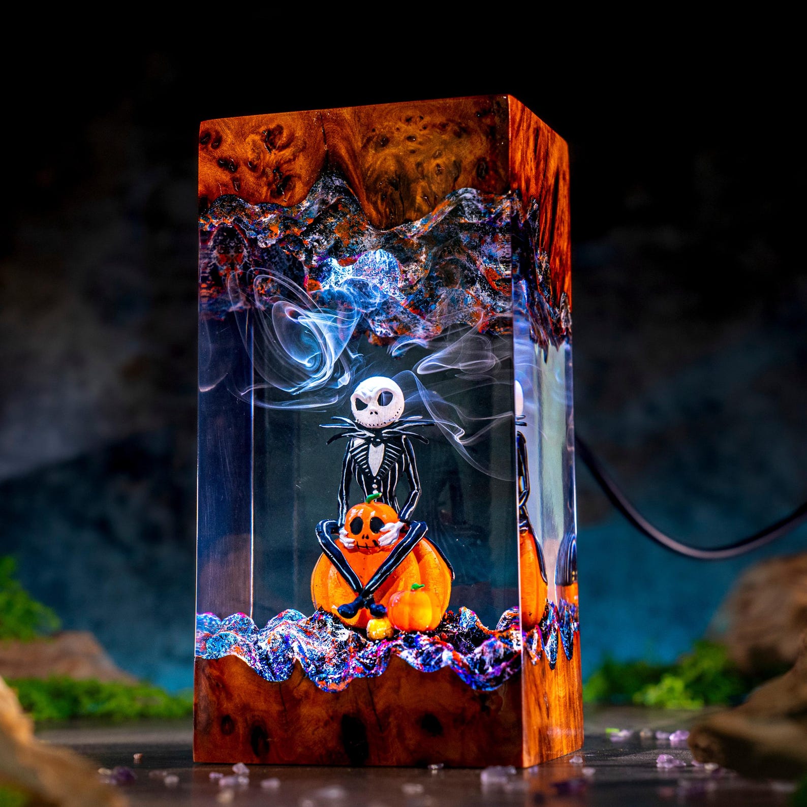 🎃Halloween Resin Epoxy Night Lamp – Spooky Hand, Bats & Pumpkin Gothic Home Decor Light