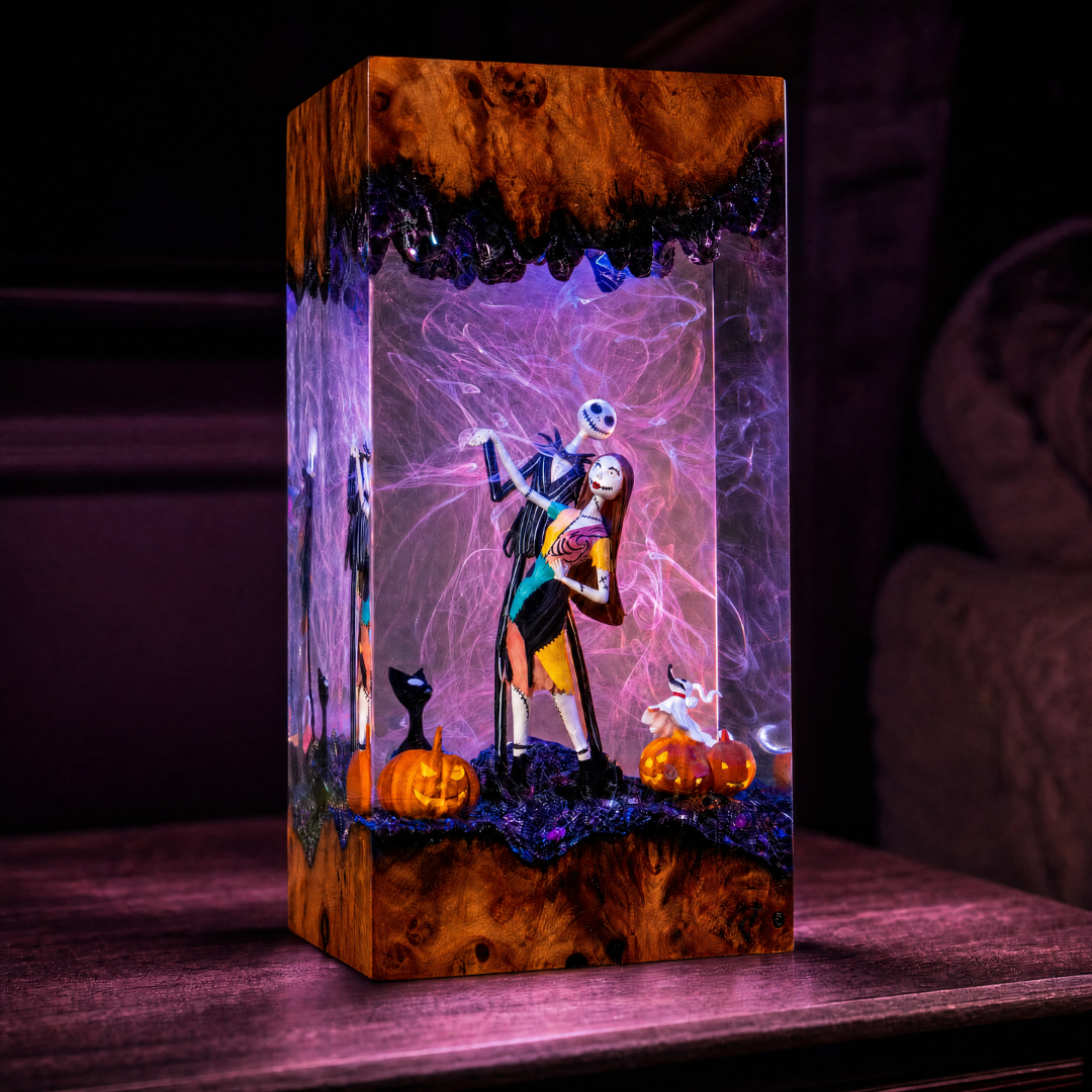 🎃Halloween Resin Epoxy Night Lamp – Spooky Hand, Bats & Pumpkin Gothic Home Decor Light