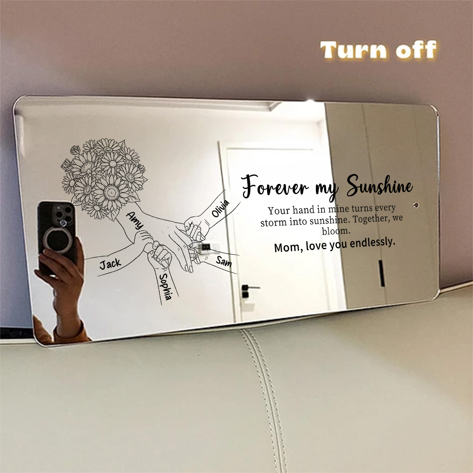 Personalized Mom Holding Hands Mirror Light – Custom Mother’s Day Gift for Mom