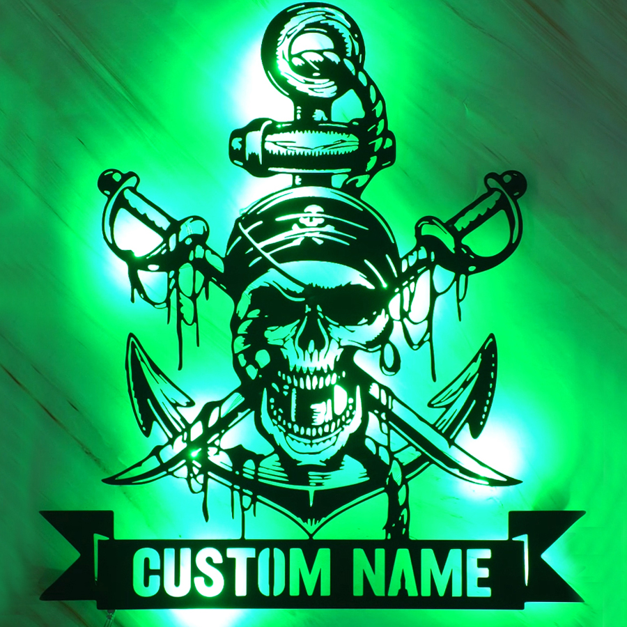 Personalized Pirate Skull Sword Metal Name Sign