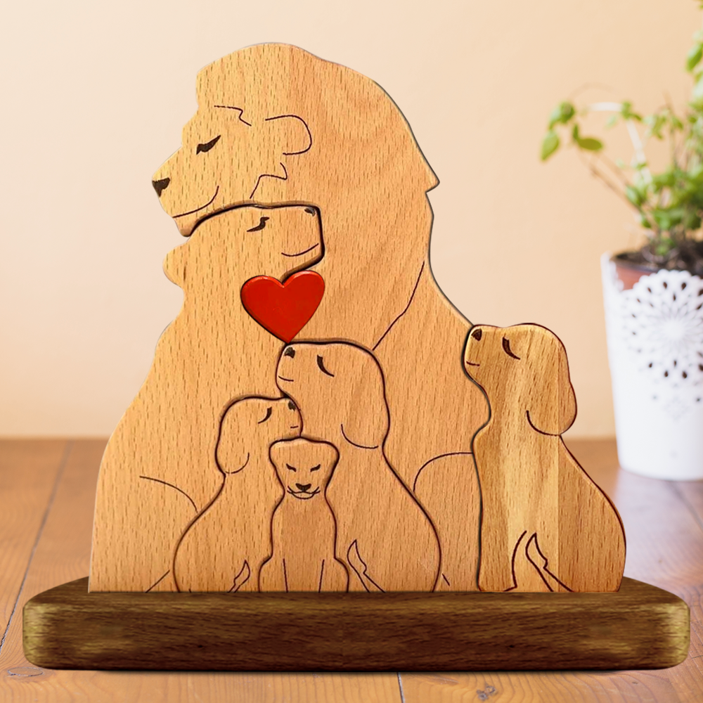 Personalized Lion Wooden Family - Puzzle Wooden Family - Wooden Pet Carvings