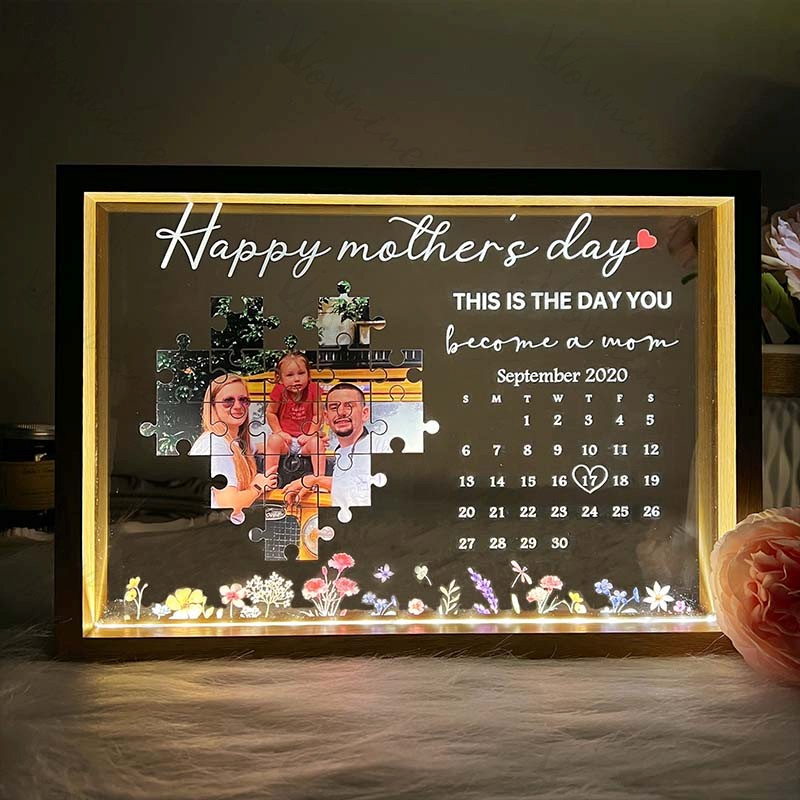 This is the day you become a mom Light Frame Personalized Gift