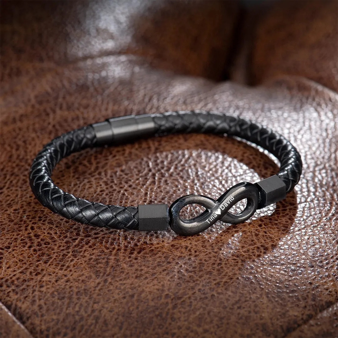 For Husband - Personalized 2 Names Infinity Leather Bracelet