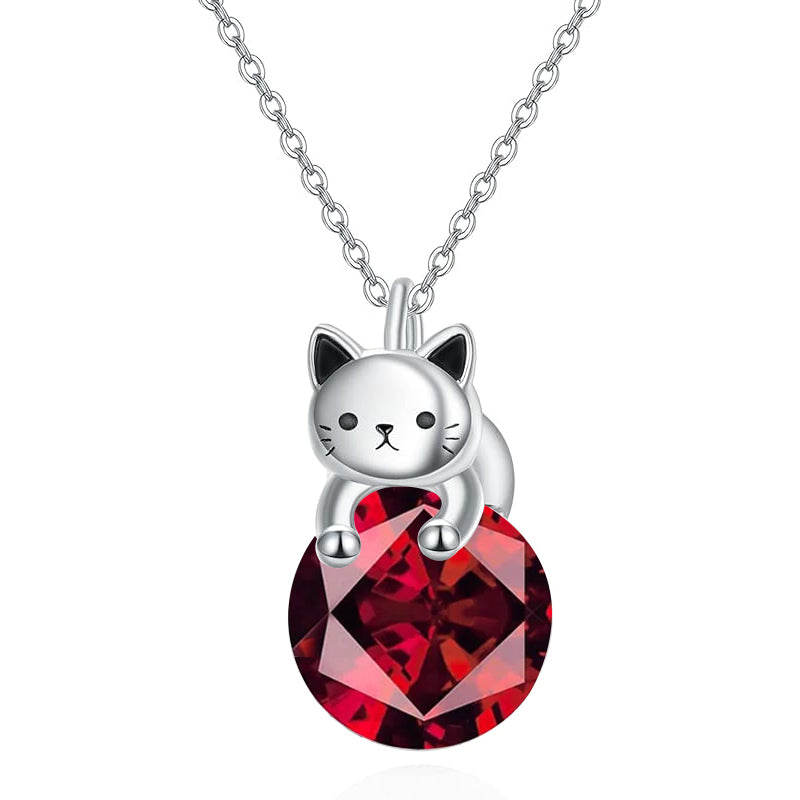 Cat Necklace with Birthstone 925 Sterling Silver Cat Pendant Necklace Gift for Women