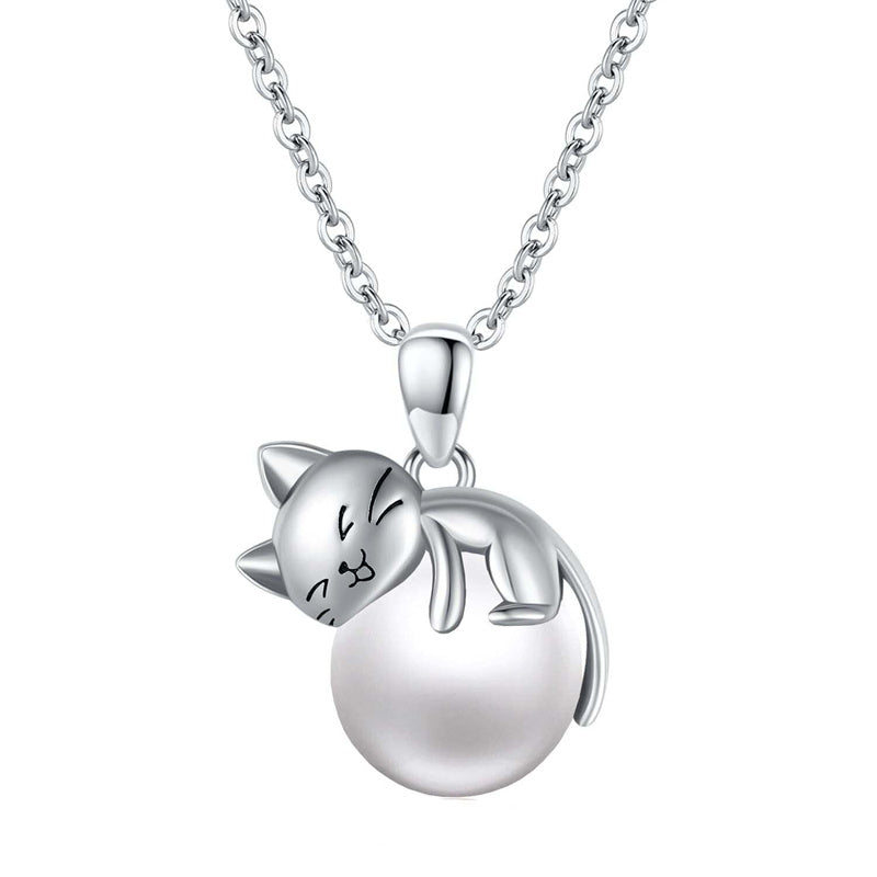 Cat Necklace with Birthstone 925 Sterling Silver Cat Pendant Necklace Gift for Women