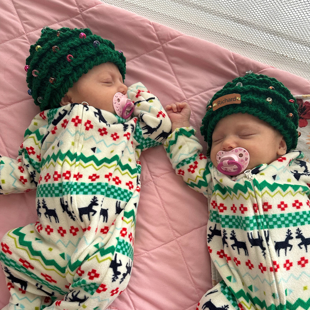 Personalized Leather Patch Christmas Tree Crochet Hat | MCGift51