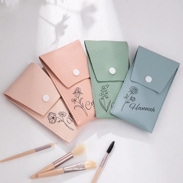 Personalized Birth Flower Makeup Brush Bag with 8 Pcs Makeup Brushes Birthday Wedding Christmas Gift for Girlfriend Mother Friend