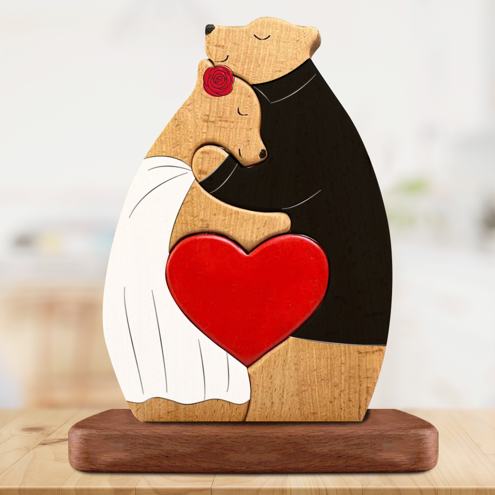 Anniversary Personalized Wooden Bears Couple - Puzzle Wooden Bears Family - Wooden Pet Carvings
