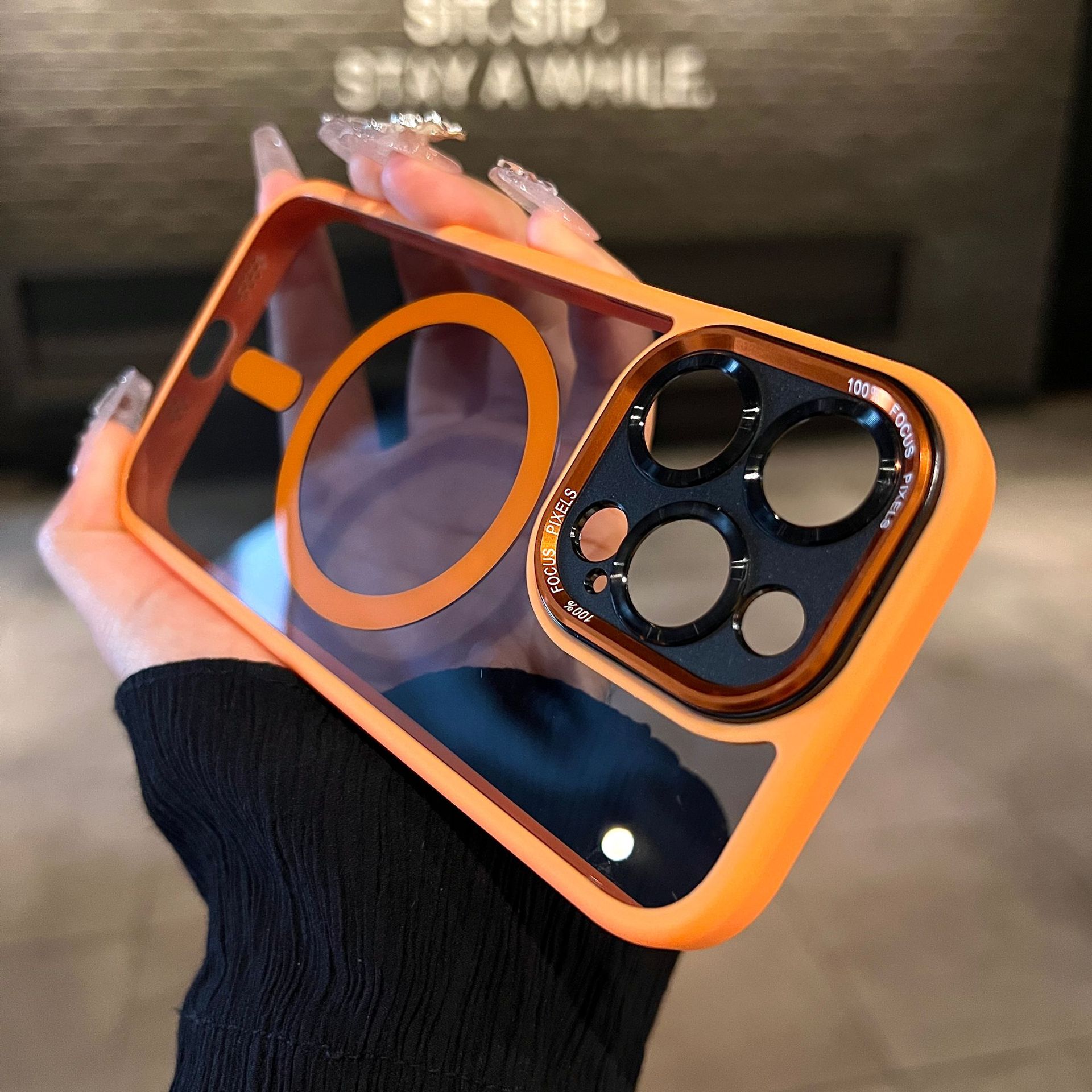 Clear Magnetic with HD Lens Film Phone case with wireless charging for iPhone 15 pro max/14/13/12