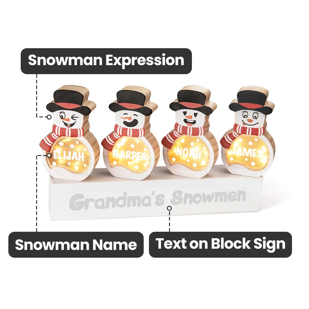Personalized Snowman Wooden Decoration with LED Light Tabletop Winter Name Block Sign Holiday Party Supplies Christmas Gift for Family