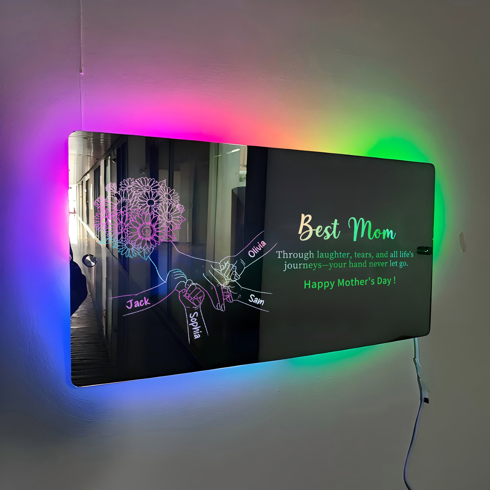 Personalized Mom Holding Hands Mirror Light – Custom Mother’s Day Gift for Mom