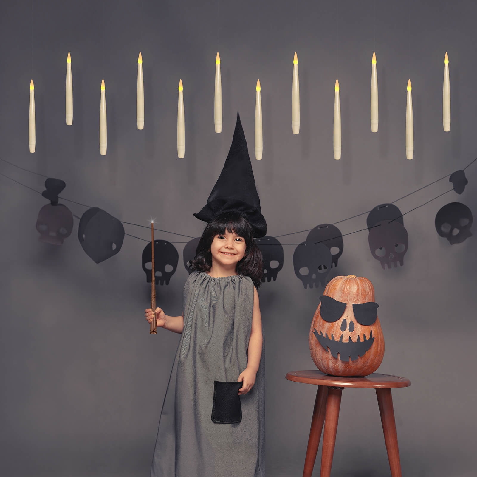 Floating Flameless Candles with Wand Remote and Timer, Halloween Christmas Theme Party Window Decor