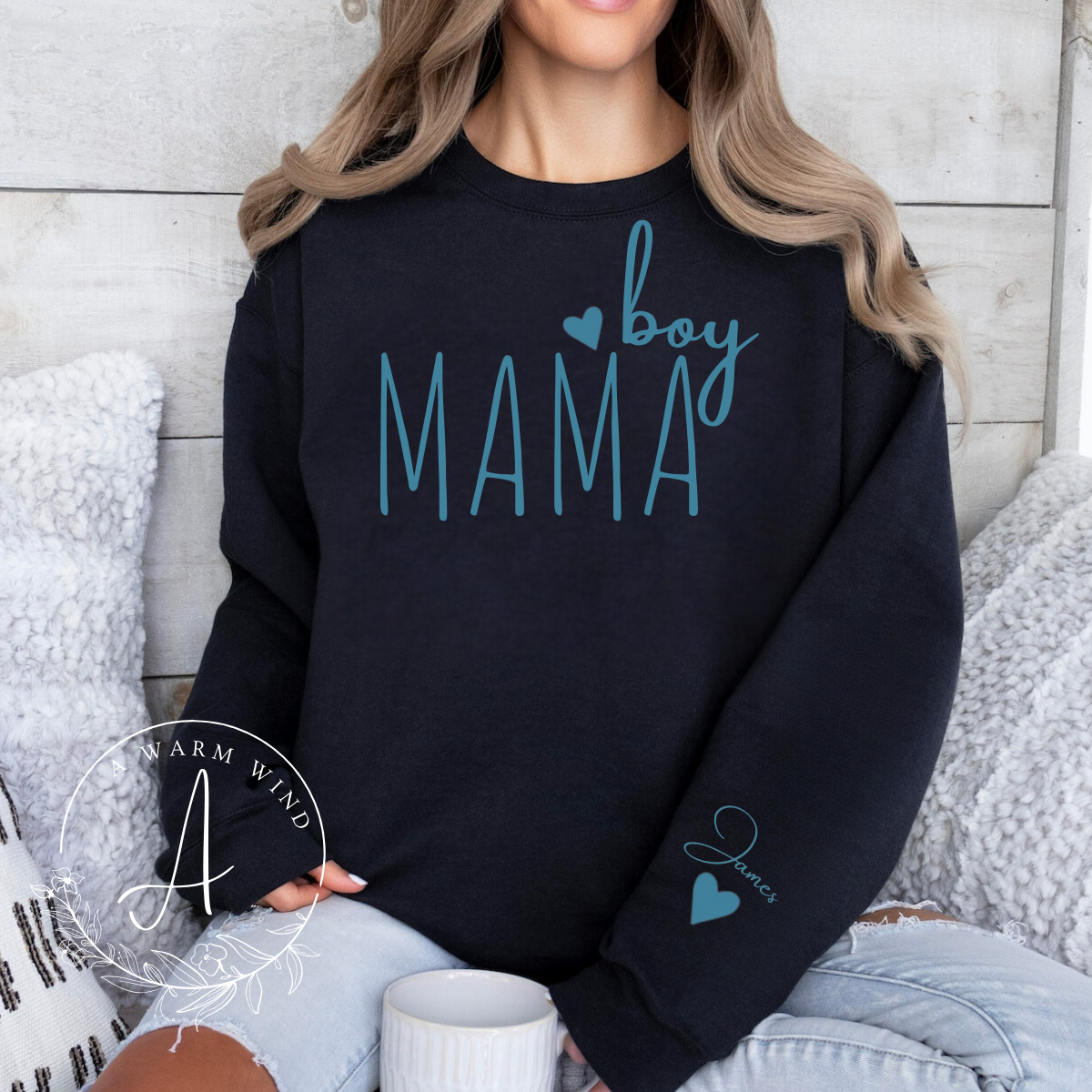 Custom Boy Mama Sweatshirt with Kid Name, Personalized Mom Of Boys Hoodie