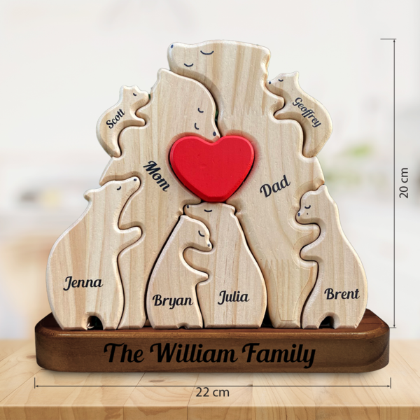 Personalized Wooden Bears Family - Puzzle Wooden Bears Family - Wooden Pet Carvings