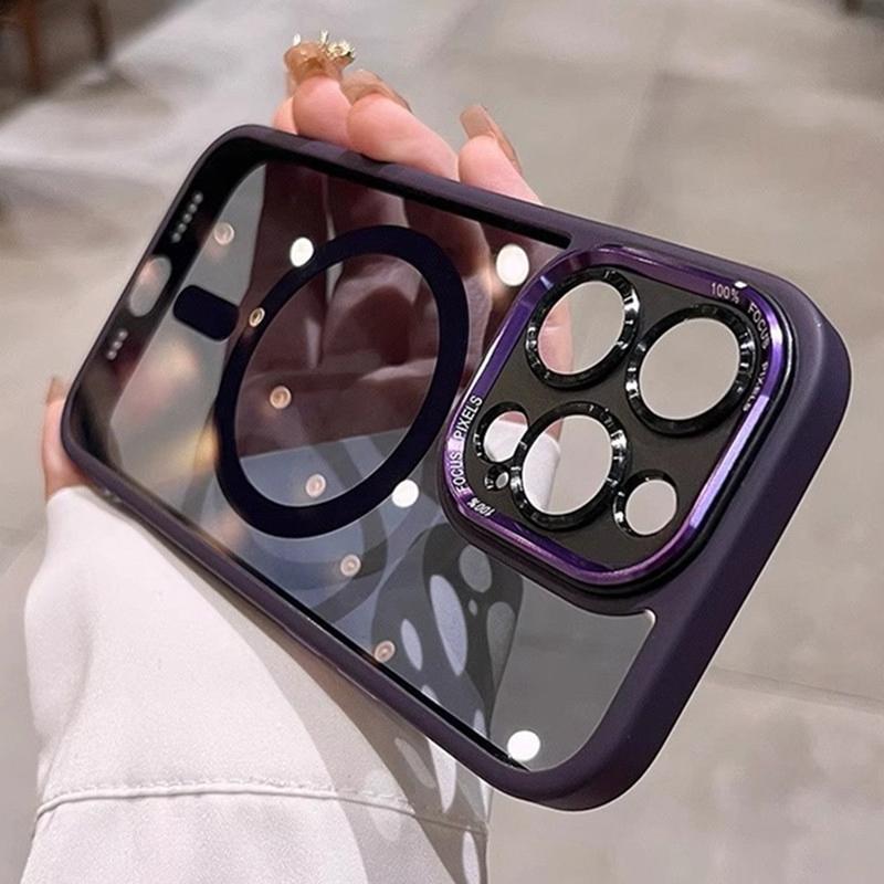 Clear Magnetic with HD Lens Film Phone case with wireless charging for iPhone 15 pro max/14/13/12