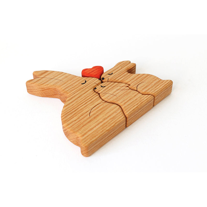 Wooden hare family puzzle