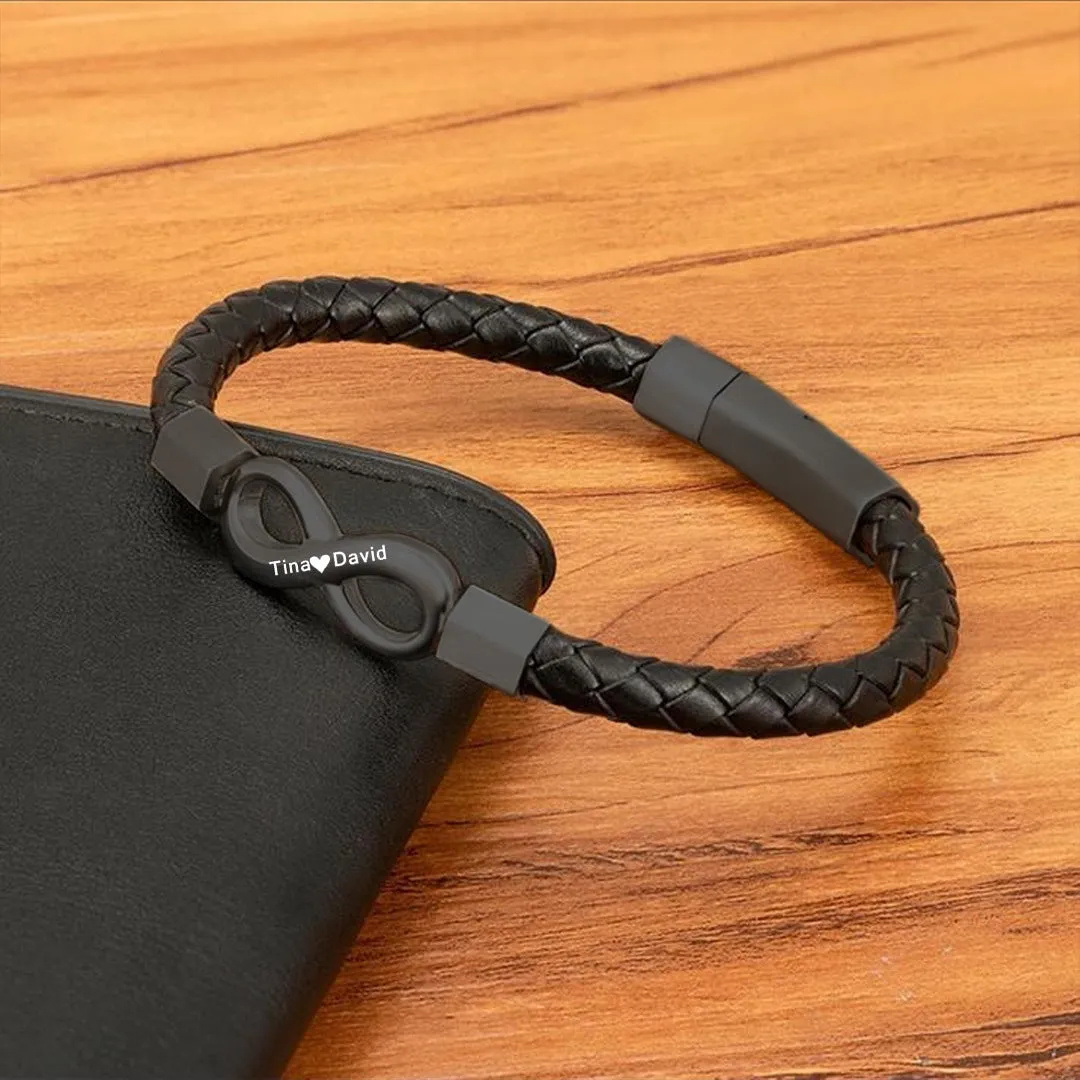 For Husband - Personalized 2 Names Infinity Leather Bracelet