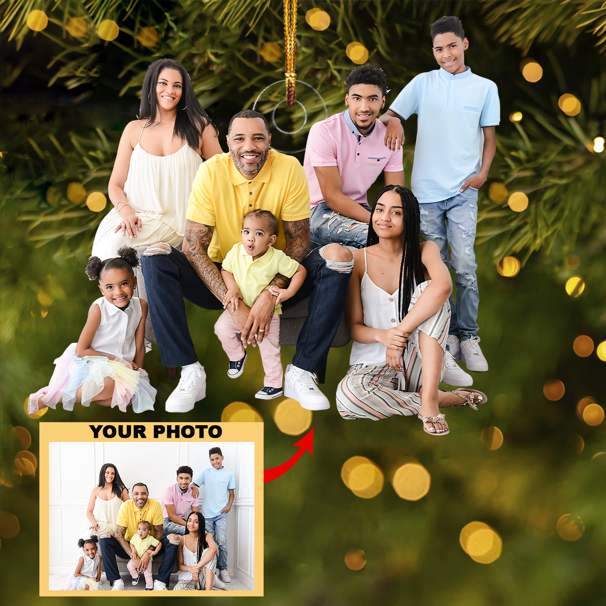 Customized Your Photo Ornament Happy Family - Personalized Photo Mica Ornament - Christmas Gift For Family Member