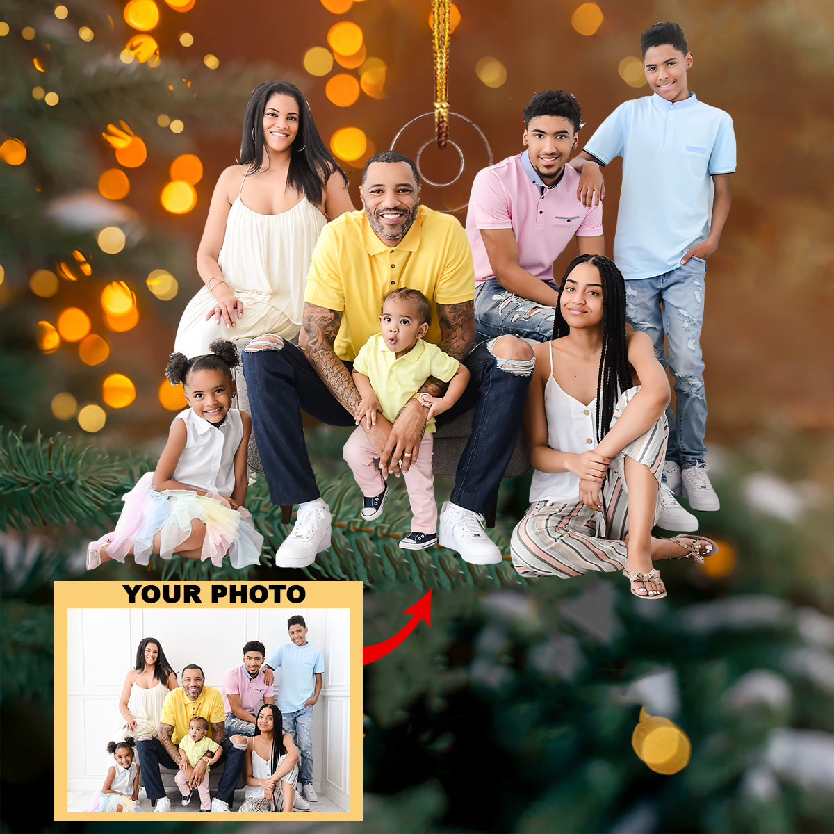 Customized Your Photo Ornament Happy Family - Personalized Photo Mica Ornament - Christmas Gift For Family Member