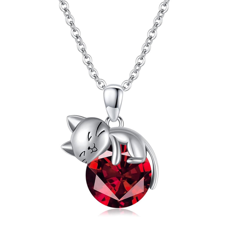 Cat Necklace with Birthstone 925 Sterling Silver Cat Pendant Necklace Gift for Women