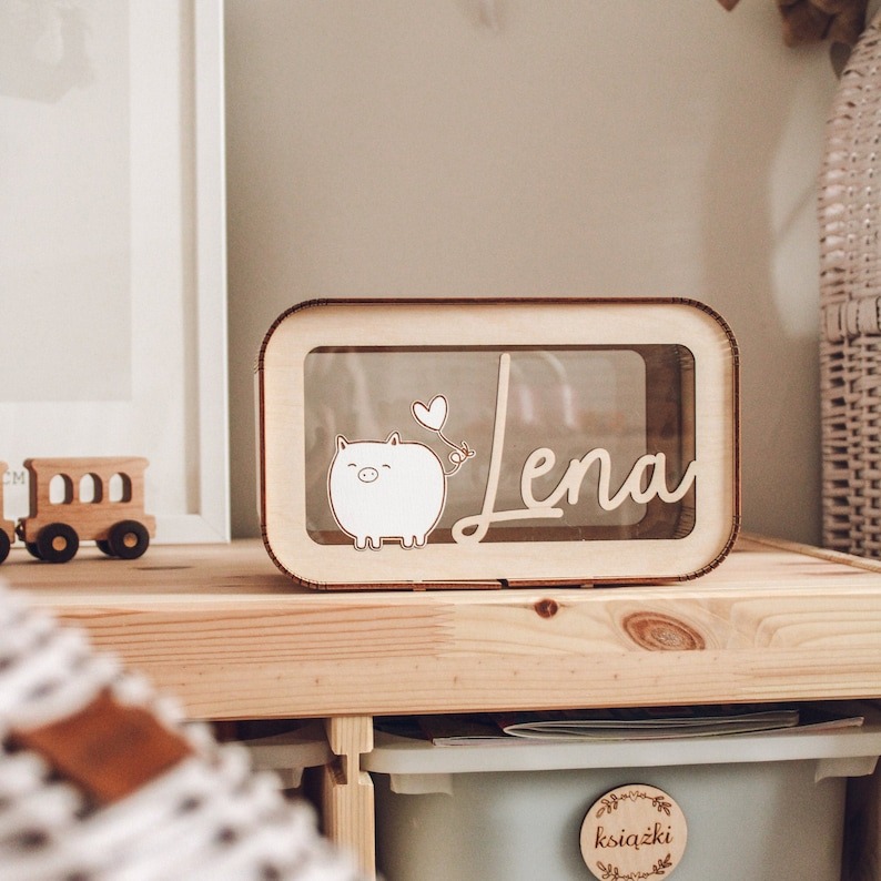 Personalized Wooden Piggy Bank with Name, Nursery Decoration, Name Piggy Bank