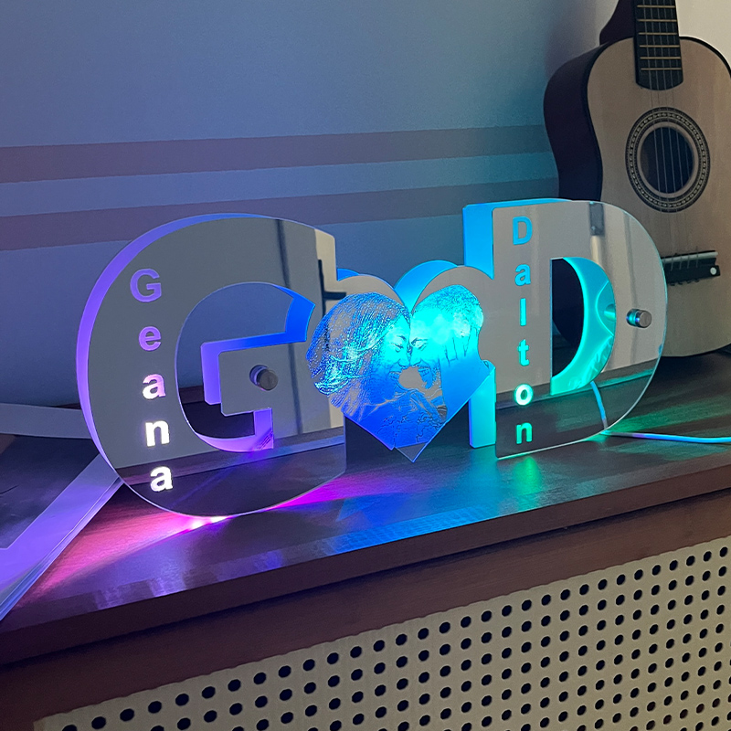 Personalized letter heart photo led mirror light