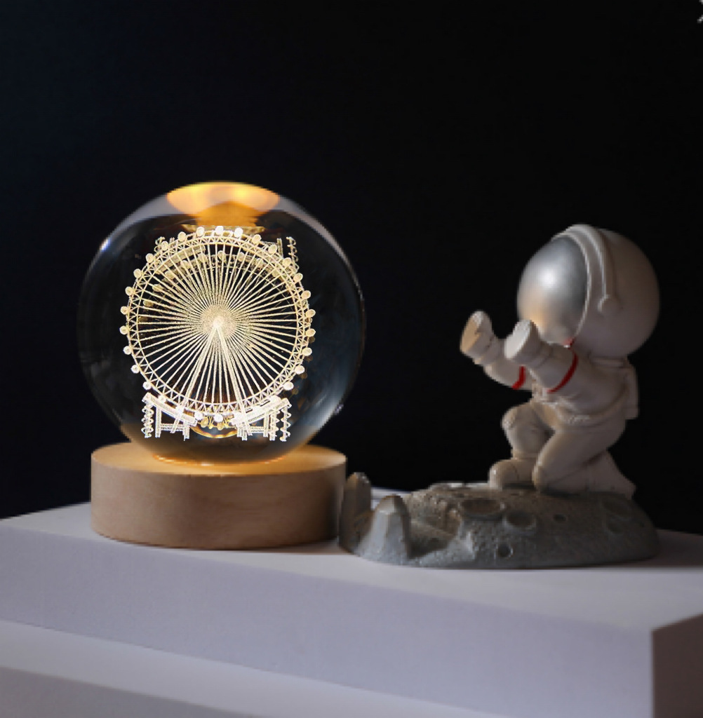 ❤️‍🔥Valentine's Day Sale🔥Custom Text Wooden Luminous Base 3d Crystal Ball Night Light 3D Galaxy Crystal Ball