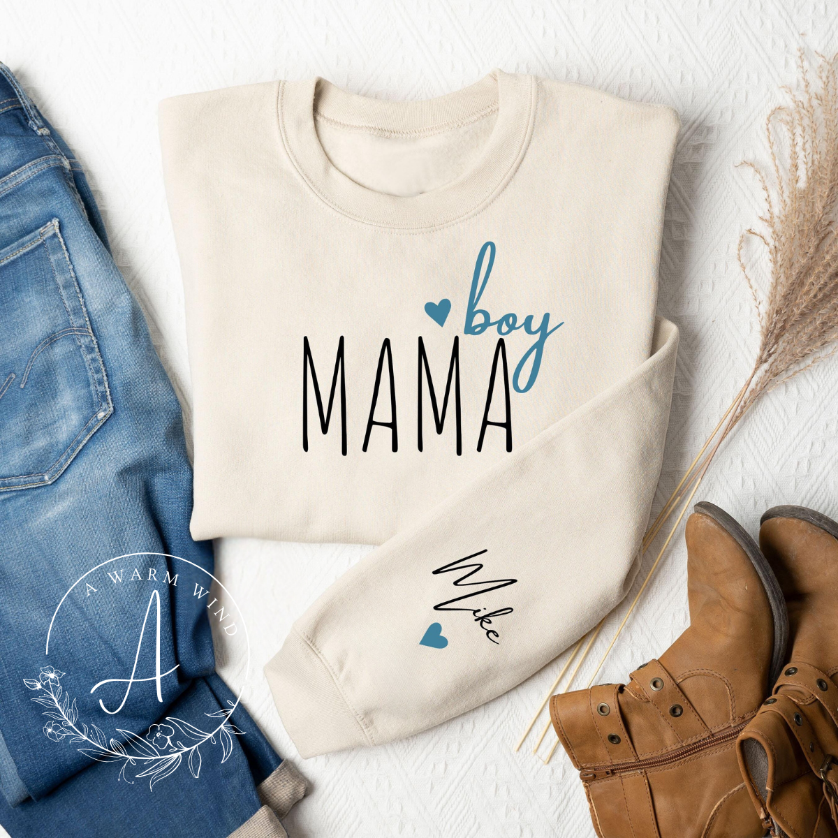 Custom Boy Mama Sweatshirt with Kid Name, Personalized Mom Of Boys Hoodie