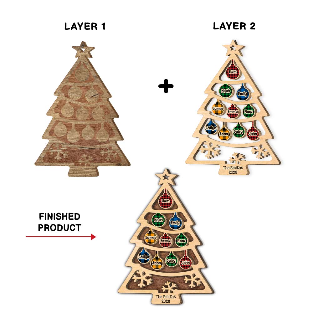 Personalized Gift For Family Christmas Tree 2 Layered Wood Ornament 