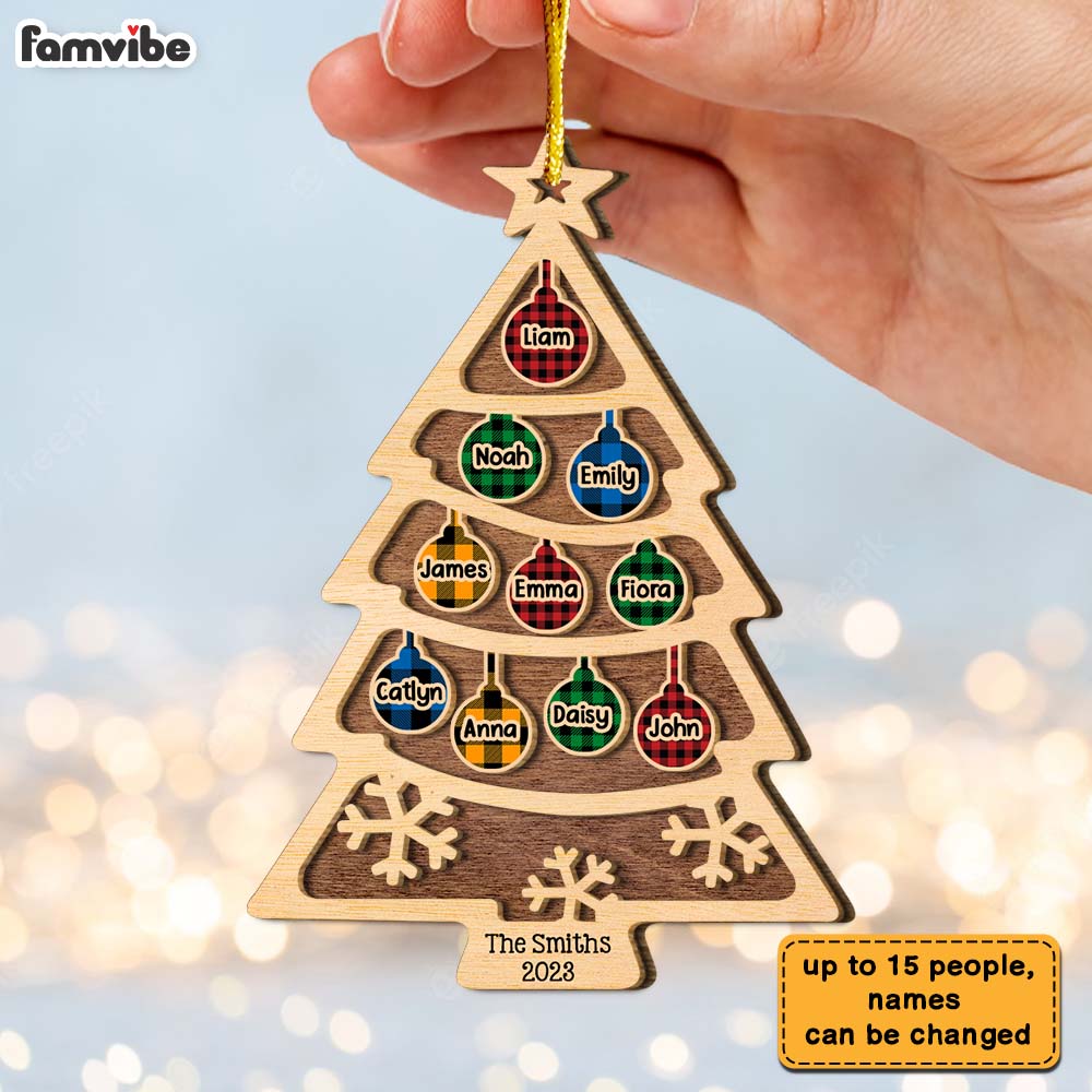 Personalized Gift For Family Christmas Tree 2 Layered Wood Ornament 