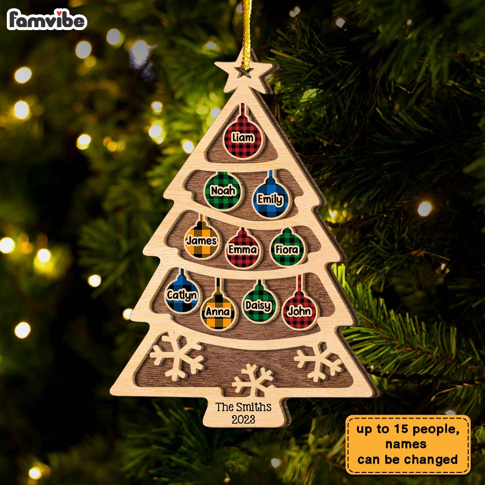 Personalized Gift For Family Christmas Tree 2 Layered Wood Ornament 