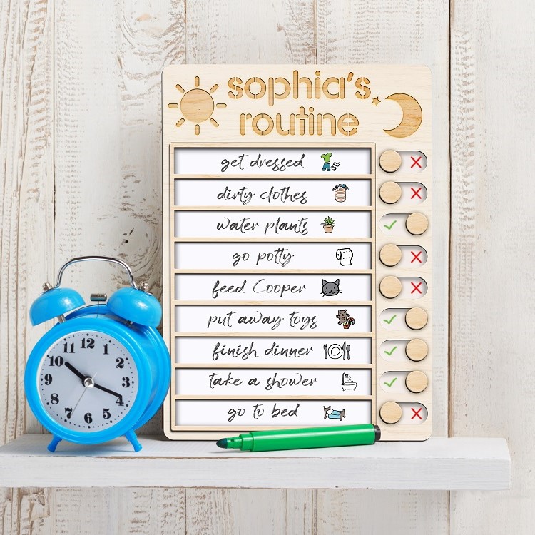 Kindlytoys Wooden Sliding Routine Chart, Chore List, Daily Checklist Board