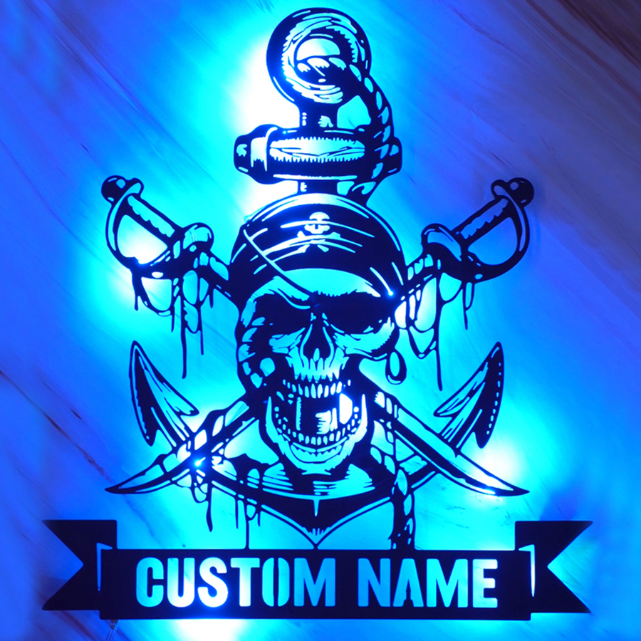 Personalized Pirate Skull Sword Metal Name Sign