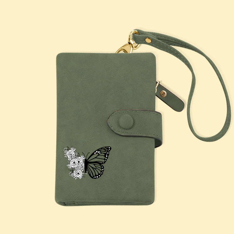 Personalized Tri-Fold Butterfly Birth Flower Leather Wallet with Coin Holder Birthday Christmas Gift for Woman