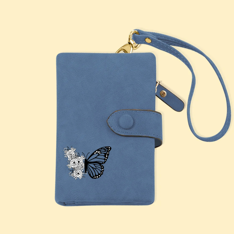 Personalized Tri-Fold Butterfly Birth Flower Leather Wallet with Coin Holder Birthday Christmas Gift for Woman