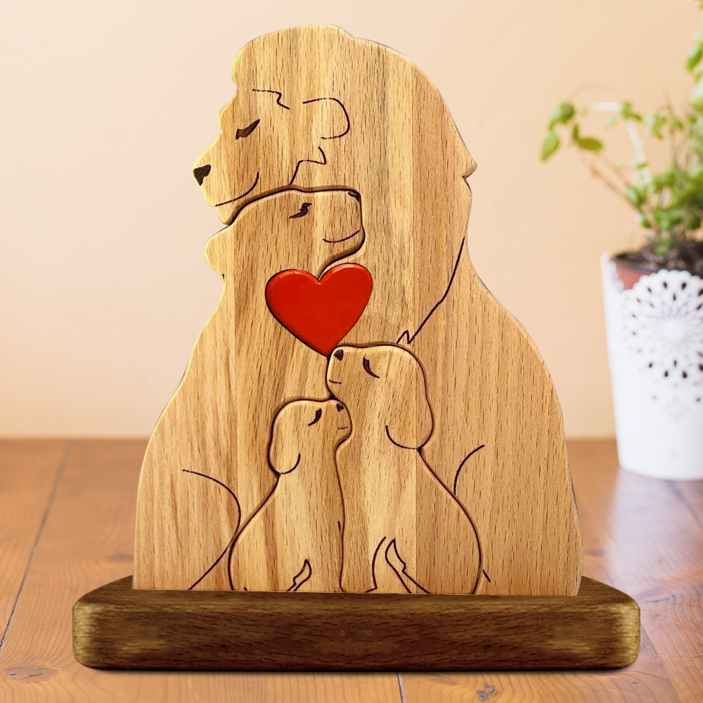 Personalized Lion Wooden Family - Puzzle Wooden Family - Wooden Pet Carvings