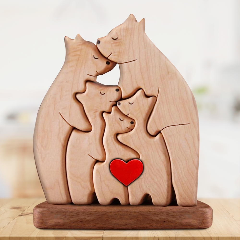 Personalized Wooden Bears Family - Puzzle Wooden Bears Family - Wooden Pet Carvings