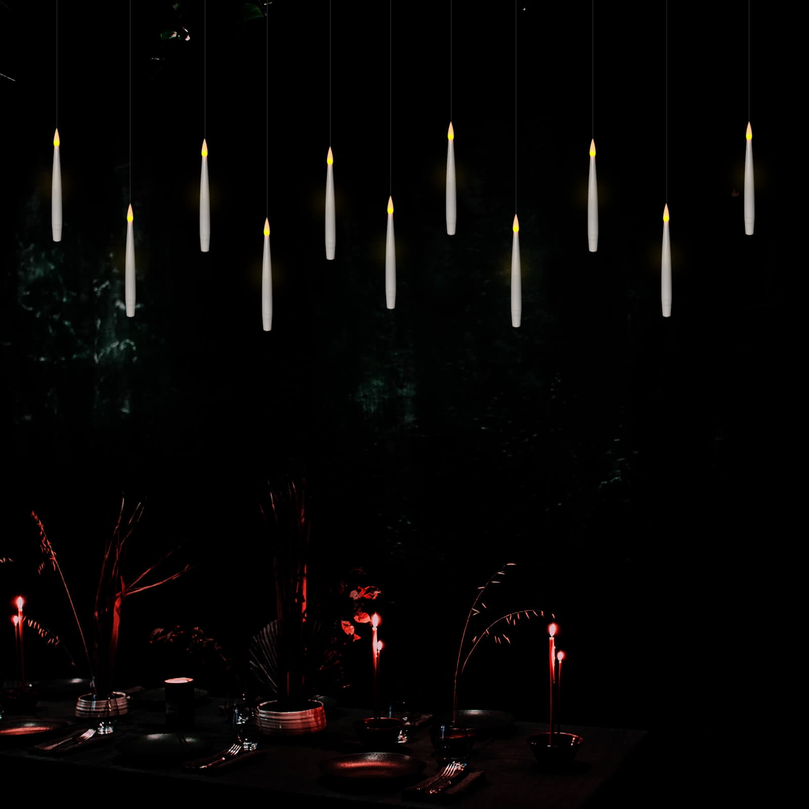 Floating Flameless Candles with Wand Remote and Timer, Halloween Christmas Theme Party Window Decor