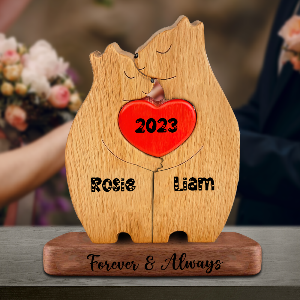 Forever and Always Wooden Bears Couple - Puzzle Wooden Bears Family - Wooden Pet Carvings
