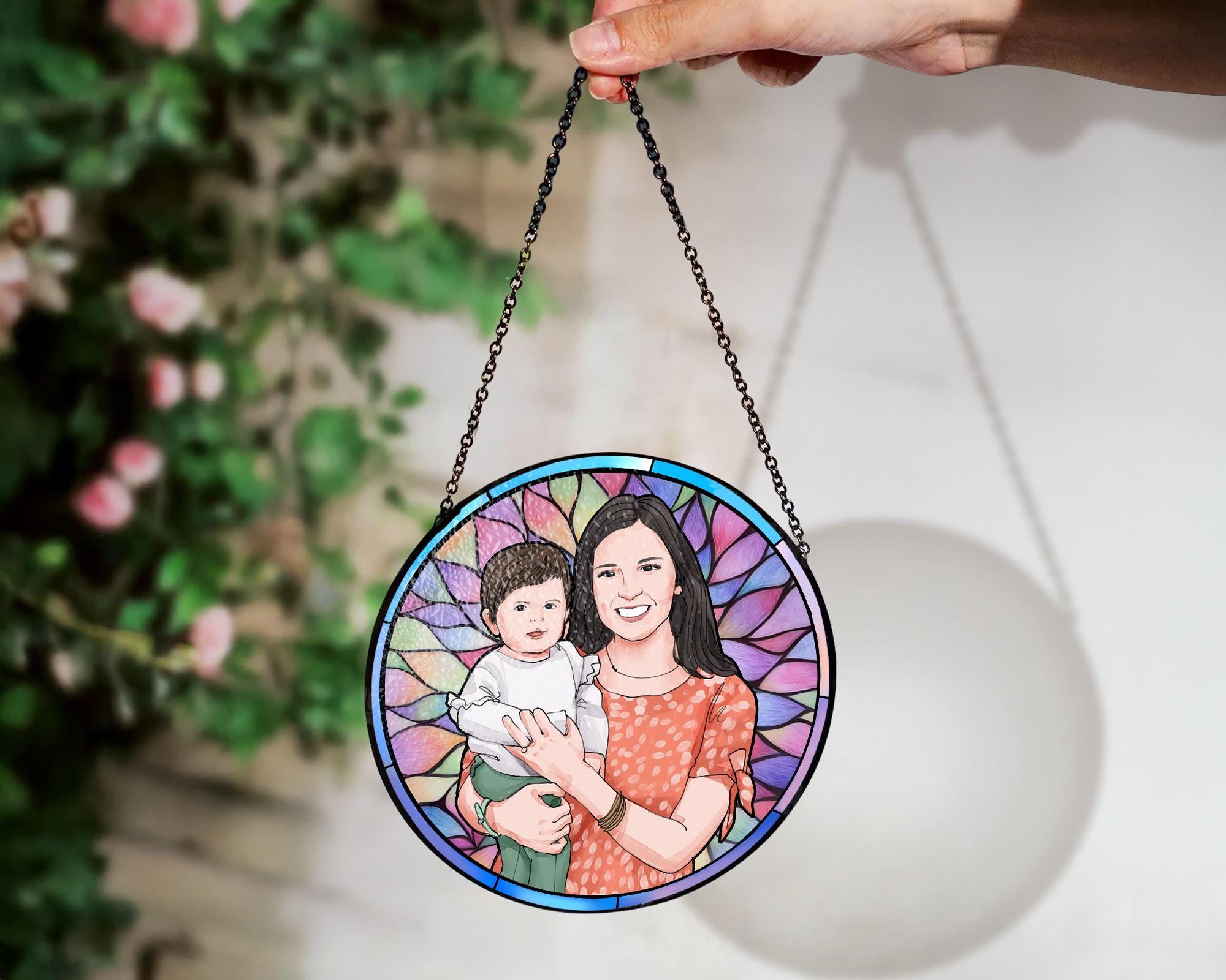 Personalized Grandma Portrait Suncatcher Window Hanging