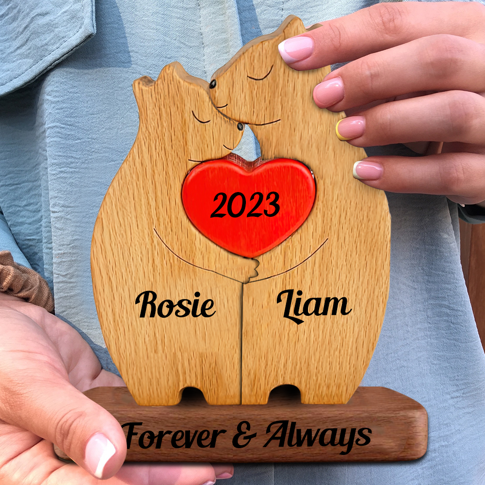 Forever and Always Wooden Bears Couple - Puzzle Wooden Bears Family - Wooden Pet Carvings