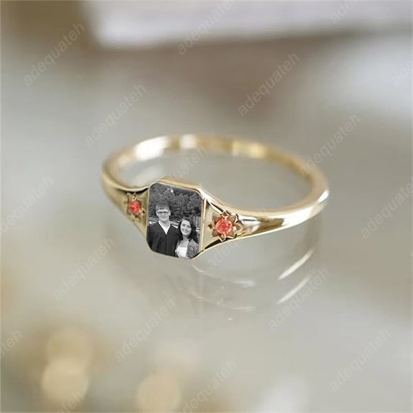 Personalized Birthstone Photo Ring💍