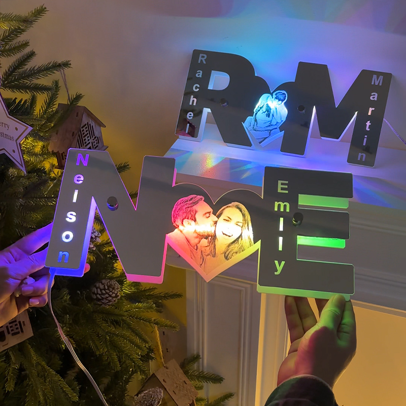 Personalized letter heart photo led mirror light