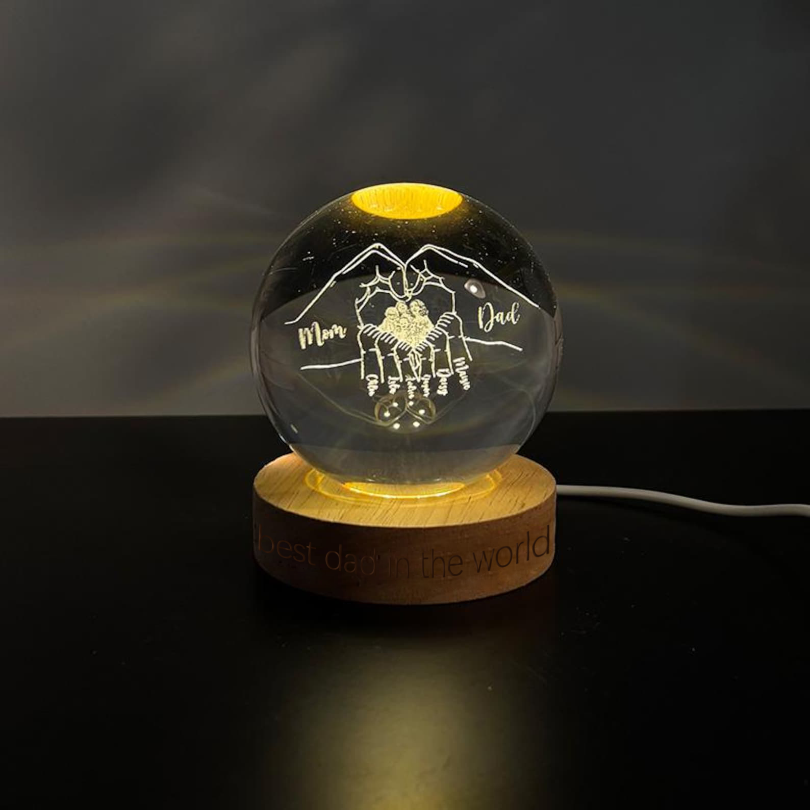 Customized Father's Day Moon Ball Night Light, crystal glass ball engraved with name and photo, for Dad