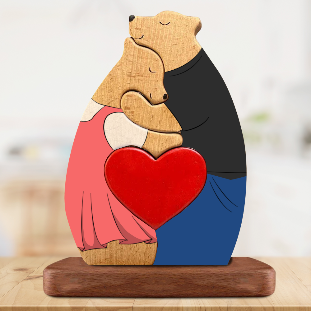 Anniversary Personalized Wooden Bears Couple - Puzzle Wooden Bears Family - Wooden Pet Carvings