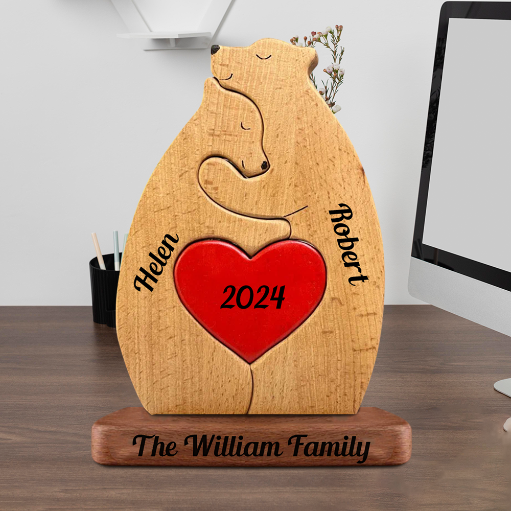 Big Size Couple Wooden Bears Family - Puzzle Wooden Bears Family - Wooden Pet Carvings