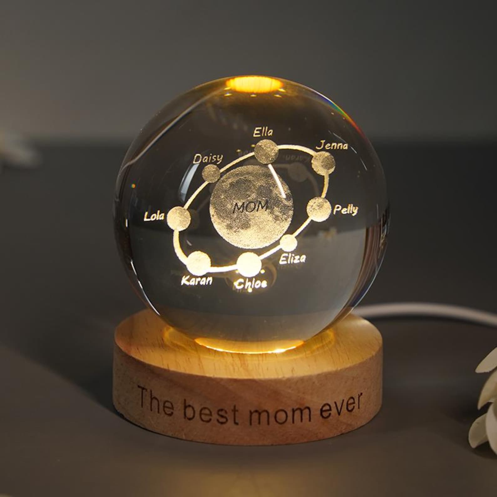 Custom Crystal Ball Lamp Father's Day Night Light, Engraved With Name, Father's Day Gift For Dad