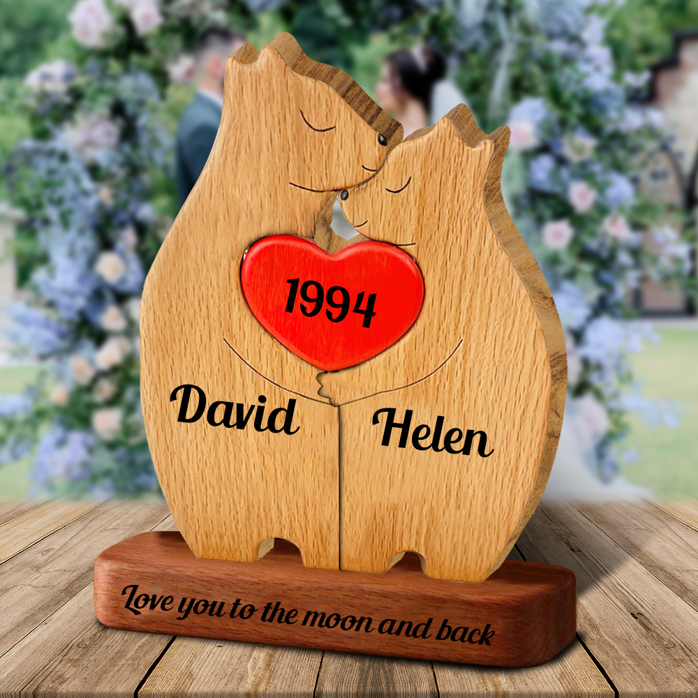 Forever and Always Wooden Bears Couple - Puzzle Wooden Bears Family - Wooden Pet Carvings