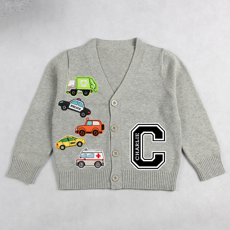 Personalized Hand Patch Color Kids Button Cardigan